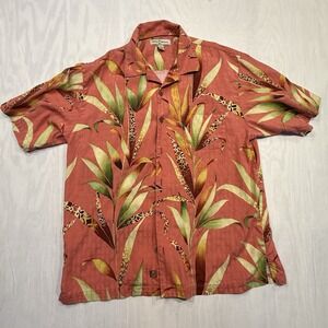 Tommy Bahama Floral Leaf Silk Hawaiian Tropical Button Up Camp Shirt Large